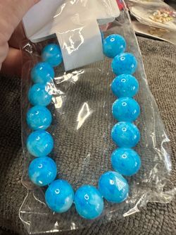 Blue Marbled glass Bead bracelet