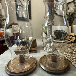 Two Glass Hurricane Tapered Candle Holder