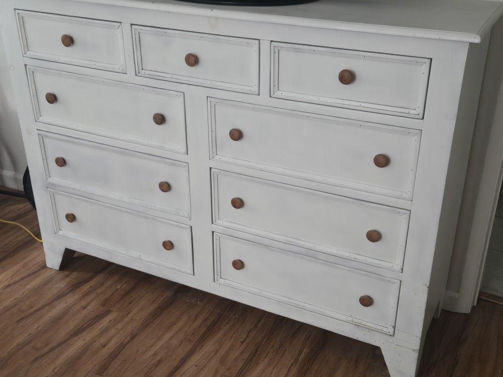 9 Drawer White Rustic Dresser.