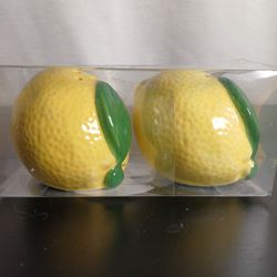 New Set of ceramic Lemon salt and pepper shakers summer Fruit kitchen Farm decor