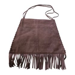 Vintage GAP Cow Split Leather Dark Brown Shoulder Bag Fringe Tassels