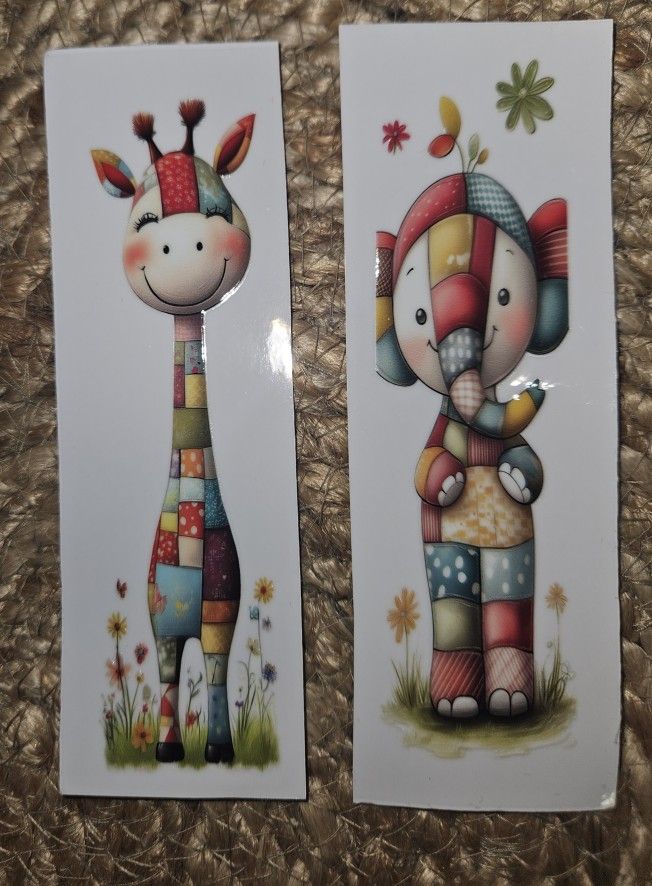 2 Stickers Bookmark appliques Giraffe & Elephant