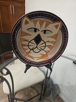 Beautiful Pottery Plate , Cat Lover Decor