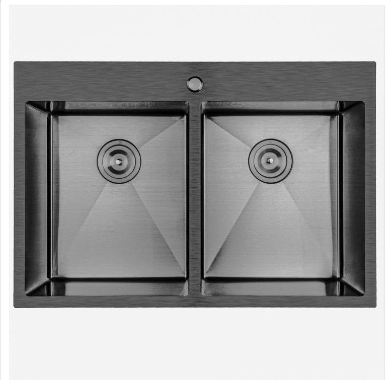 33in Double Bowl Drop In Sink W/ Faucet.