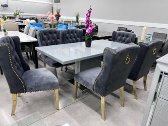 Modern Dining Set Grey Color With Gold Accents 💖