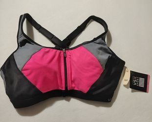 Victoria's Secret Pink & Black Front-Zip Sports Bra Size 38DD New