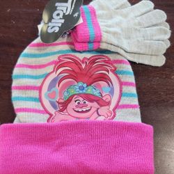 Girl's Trolls Hat and Gloves Set New with Tags