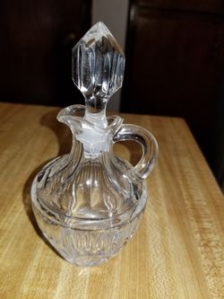 Vintage Glass Oil or Vinegar Cruet Bottle With Cut Glass Stopper