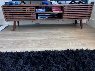 Mid-Century Modern Slatted Walnut TV Stand / Media Console