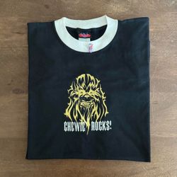 Vintage 90s Deadstock Star Wars ‘CHEWIE ROCKS’ Ringer T-shirt NWT