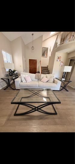 Modern Glass Living Room Set – Coffee Table, 2 End Tables & 2 Lamps