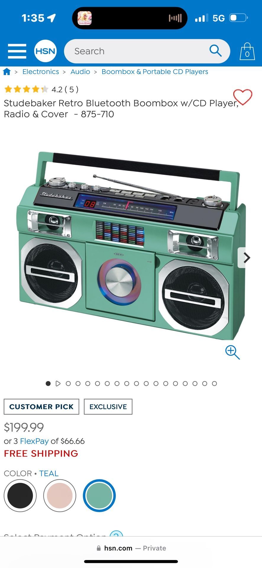 Studebaker 80’s Retro Street Bluetooth Boombox with FM Radio - Teal