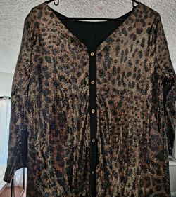 New M. Kors leopard print sequin top 3/4 sleeve button down V back reversible