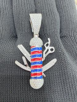 Iced Out Barber Pole Pendant 925 silver Moissanite
