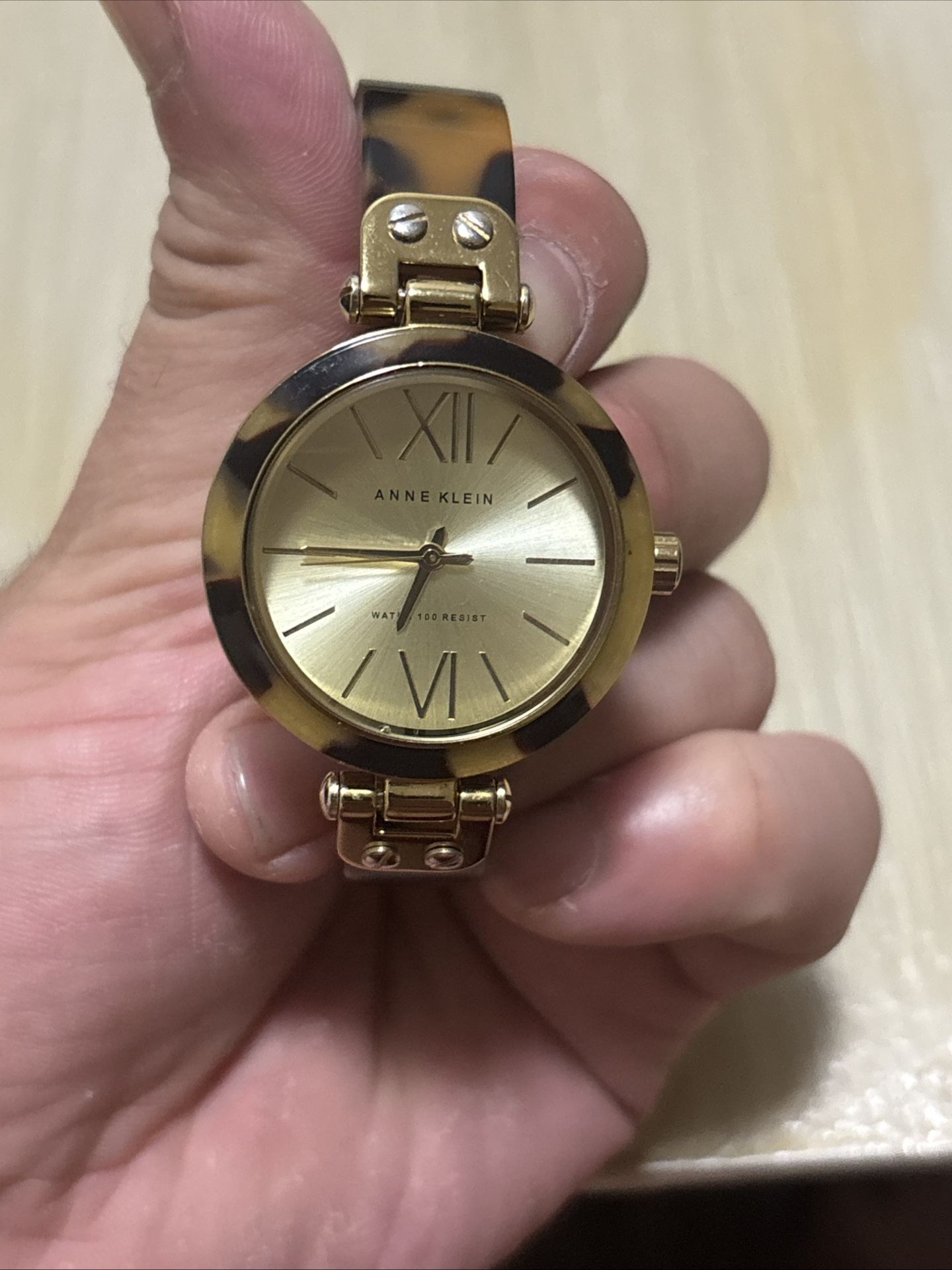 Anne Klein Gold-Tone Acrylic Tortoise Shell Women’s Wrist Watch New Bat