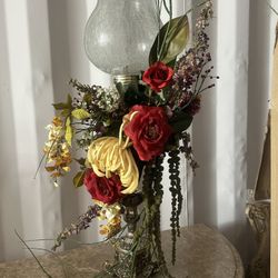 2  Lg . Candke Holders With Custom Flower Decor 