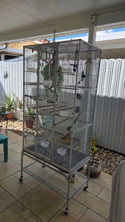 Large Bird Cage on Wheels with Accessories