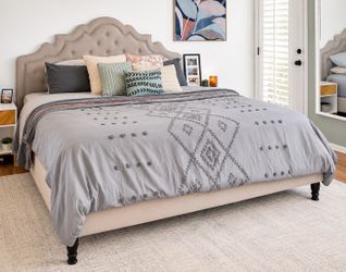 King Upholstered Bed Frame with Scalloped Tufted Headboard