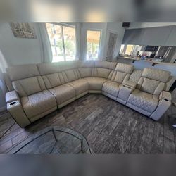 Beige Color Breathing Leather Recliner sectional sofa