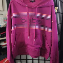 Bebe Pink Purple Maroon Long Sleeve Women's Juniors Pull Over Pullover Hood Hoodie Drawstring Jacket Size M Medium