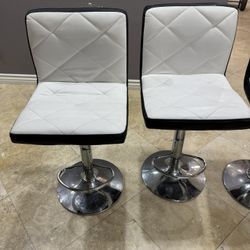 Four White Leather Stool 