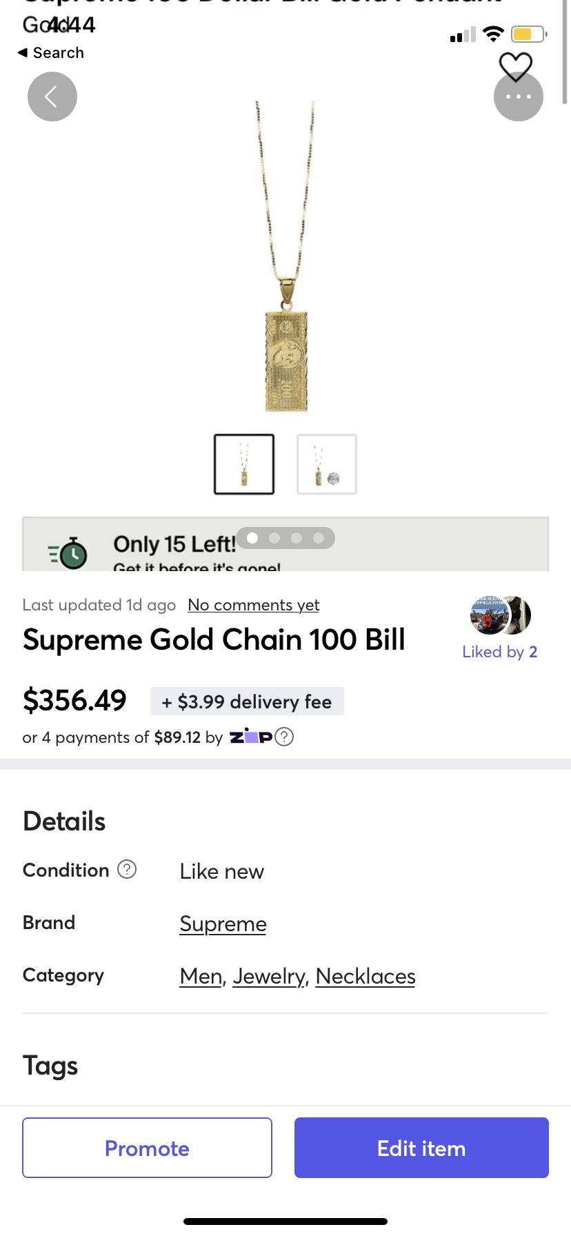 Supreme Gold Chain 100 Bill