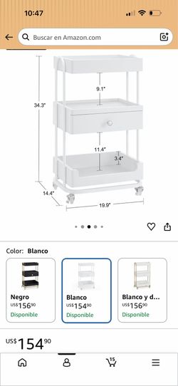 White 3-Tier Rolling Utility Cart with Drawer