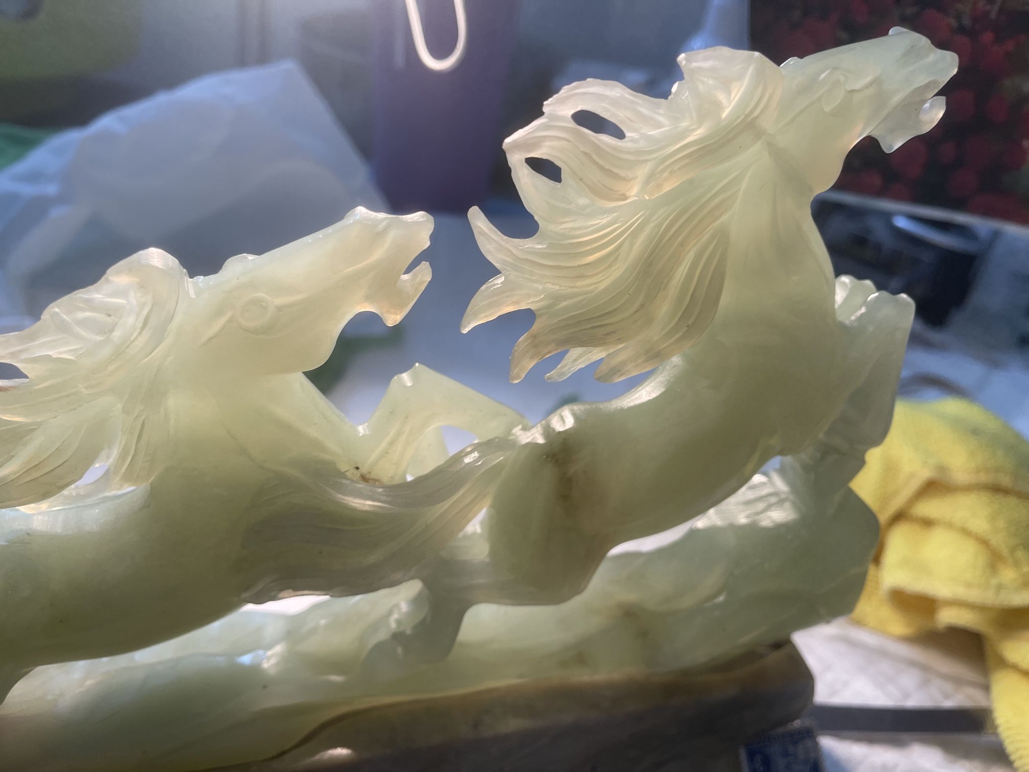 Exquisite Translucent Green Nephrite Jade Carved horses