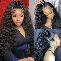 20” 180% 360 Frontal Deep Wave Human Hair Curly Pre Plucked Wig with Baby Hair