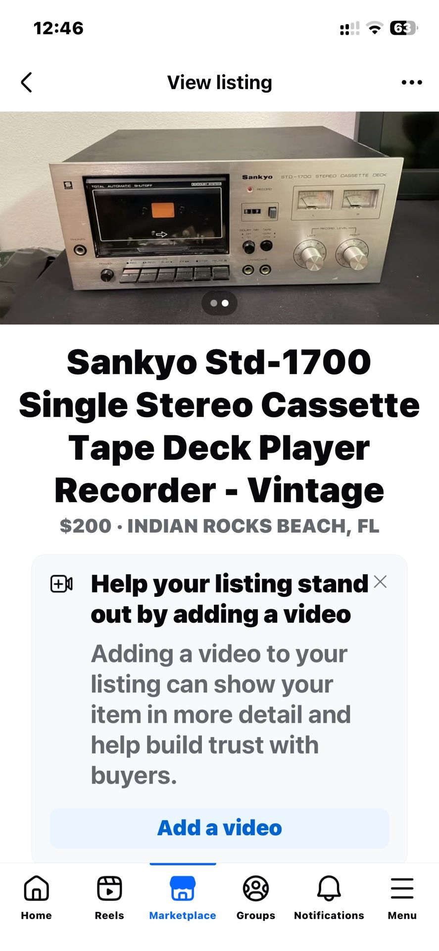 Sankyo Std-1700 Single Stereo Cassette Tape Deck Player Recorder - Vintage