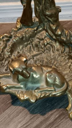 Victorian Antique Brass Dog Figure fireplace companion set