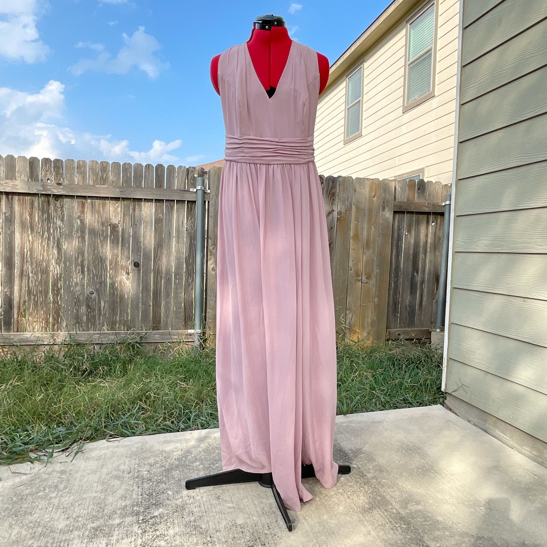 DAVID'S BRIDAL Halter Ruched Waist Georgette Bridesmaid Dress Sz 16 Pink #F19998