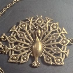 Bronze Plated Peacock Pendant Necklace