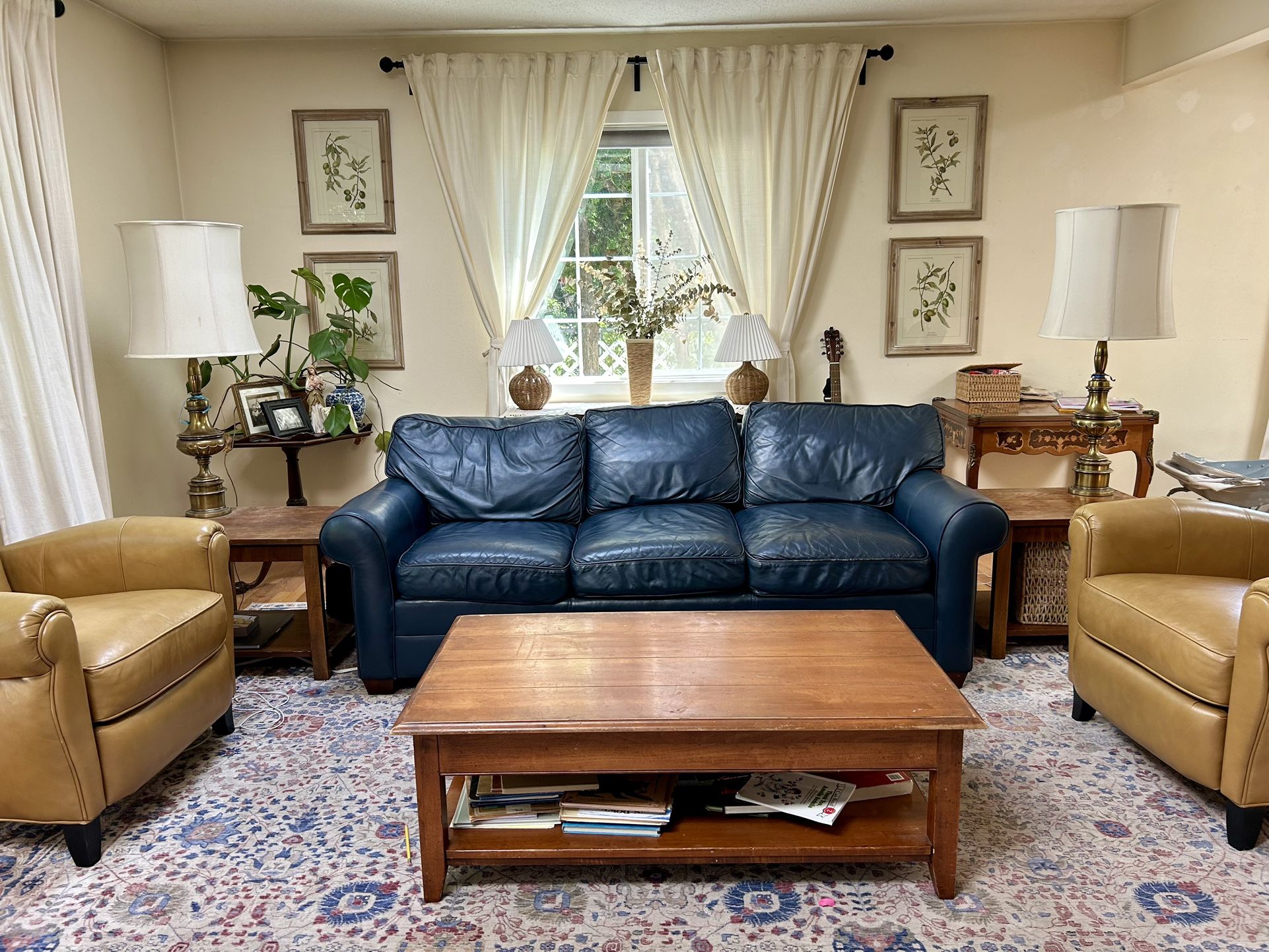 Free Ethan Allen Navy Blue Leather Couch