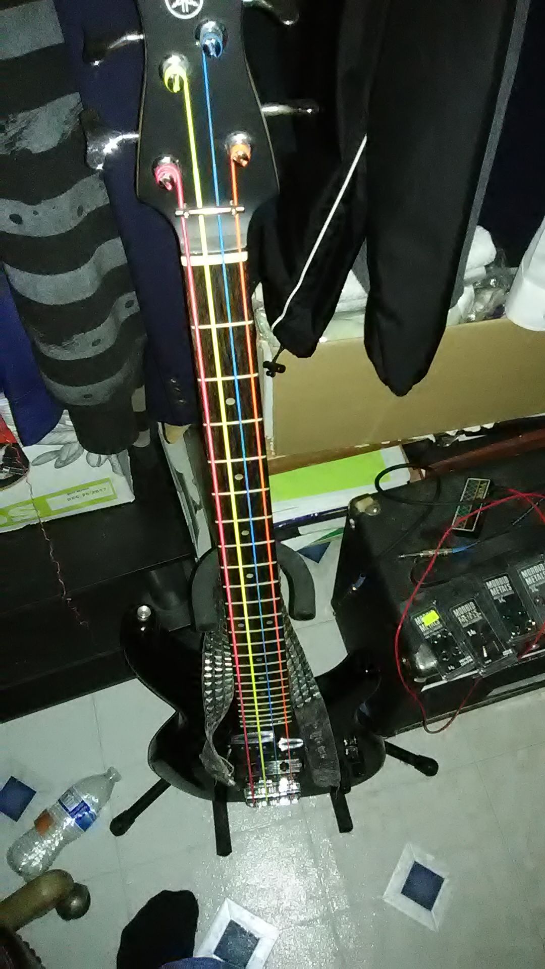 Yamaha bass guitar with colored strings + Bass Amp