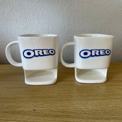 Oreo Cookie Milk Mugs Cups With Cookie Holder Set Of 2 White Mugs Oreo Logo
