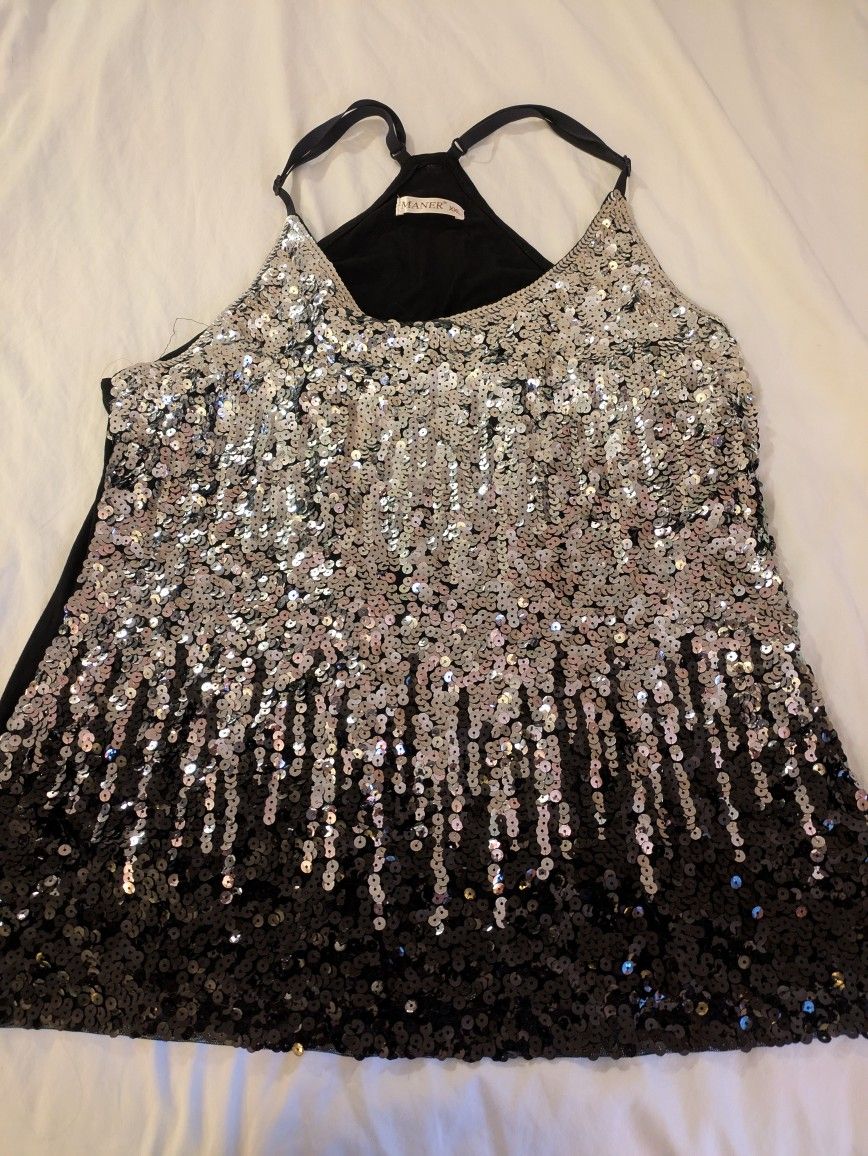 Silver & Black Sequins Racer Back XXL Top