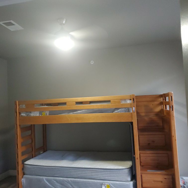 Twin Size Loft Bed With Staircase With Built In Dresser