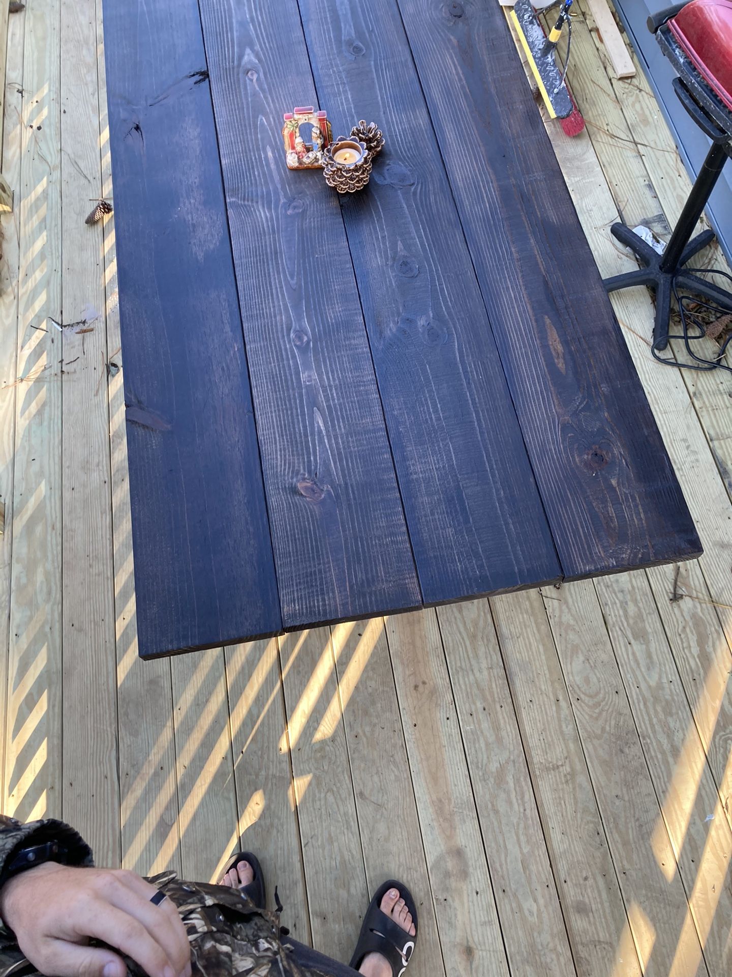 Inside/ outside weather treated wood table