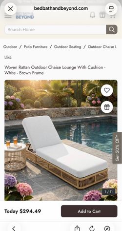 Brand New Outdoor Rattan Chaise Lounge – White Cushion – Adjustable
