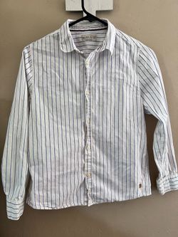 Zara Boys White and Blue Striped Button Down Shirt Size 11/12
