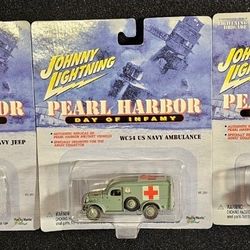 Lot Of 3 Vintage 2001 Johnny Lightning 'Pearl Harbor Day Of Infamy' Die-Cast. ⭐️NEW-IN-PKG⭐️