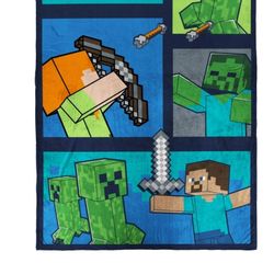 Minecraft Blanket 62in X 90 In Fits Twin And Full Beds