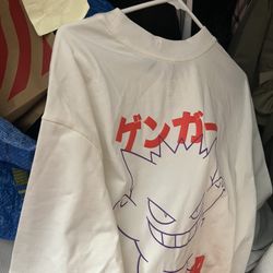 Pokemon Gengar Graphic Print Men's White T-Shirt L Short Sleeve Cotton