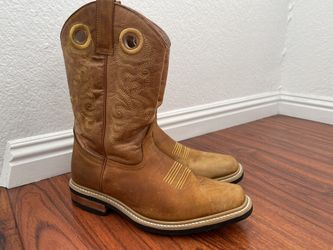 Potrero 2-Tone Western Men Boots Square Toe Tan Size 8 Miel Made In Mexico