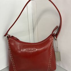Kenneth Cole Reaction Red Shoulder Bag Leather Tan Stitching Metal Hangtag Nice