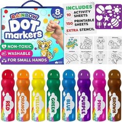 Momo & Nashi Rainbow Dot Markers Kit for Kids, 8 Colors, Stencil, Activity Sheets