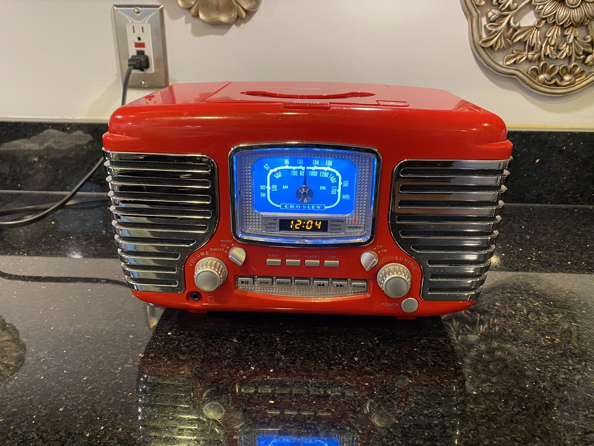 Crosley Corsair Retro Red AM/FM Dual Alarm Clock Radio w/CD Player & Bluetooth