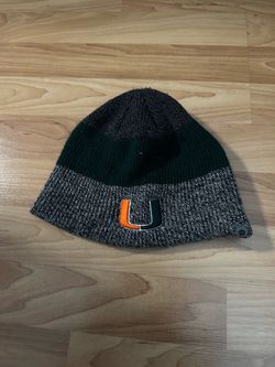 University of Miami Hurricanes Knit Beanie Hat Green/Gray "U" Logo