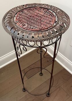 Elegant Wrought Iron and Wicker Plant Stand